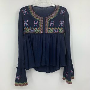 KAS NEW YORK blue embroidered boho top